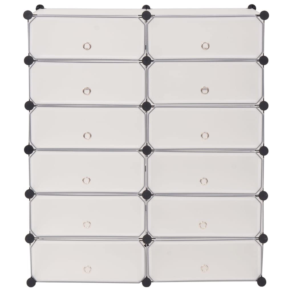 vidaXL White Interlocking Shoe Organizer with 12 Compartments, Easy to Clean, Made with Durable Plastic and Steel Frames