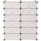 vidaXL White Interlocking Shoe Organizer with 12 Compartments, Easy to Clean, Made with Durable Plastic and Steel Frames