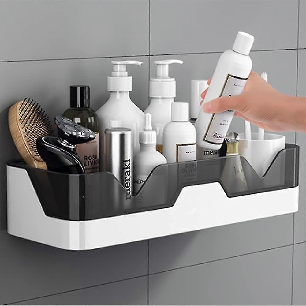 Firstchoice Wall Mounted Bathroom Storage Shelf, SelfAdhesive Organiser Rack, White And Grey, Kitchen And Bath Accessories