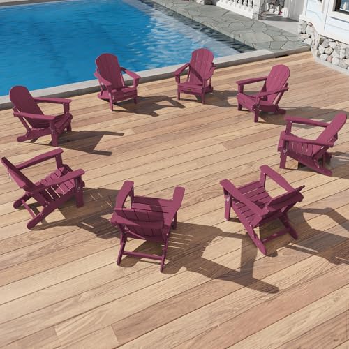 Serwall Adirondack Chair Set Of 8 For Patio Garden Outdoors Fire Pit- Burgundy