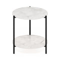 Furinno Besi 2-Tier Modern Round Side End Table With Sturdy Metal Legs, 15.55 (W) X 10.58 (H) X 5.46 (D) Inches, Marble White