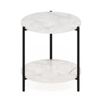 Furinno Besi 2-Tier Modern Round Side End Table With Sturdy Metal Legs, 15.55 (W) X 10.58 (H) X 5.46 (D) Inches, Marble White
