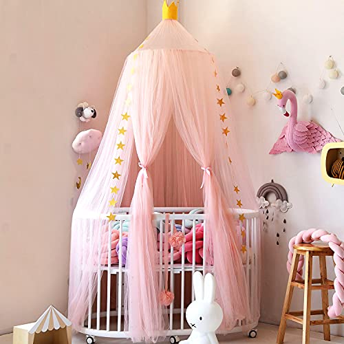 Jolitac Princess Bed Canopy For Girls Room Decor Round Lace Mosquito Net Play Tent Reading Nook Canopies Yarn Girl Dome Netting
