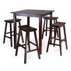 Ergode Wood Perrone High Table Set | Expandable Dining Solution | 2 Stools | Walnut Finish | Space-Saving | 160lbs Weight Limit (94549-VV)