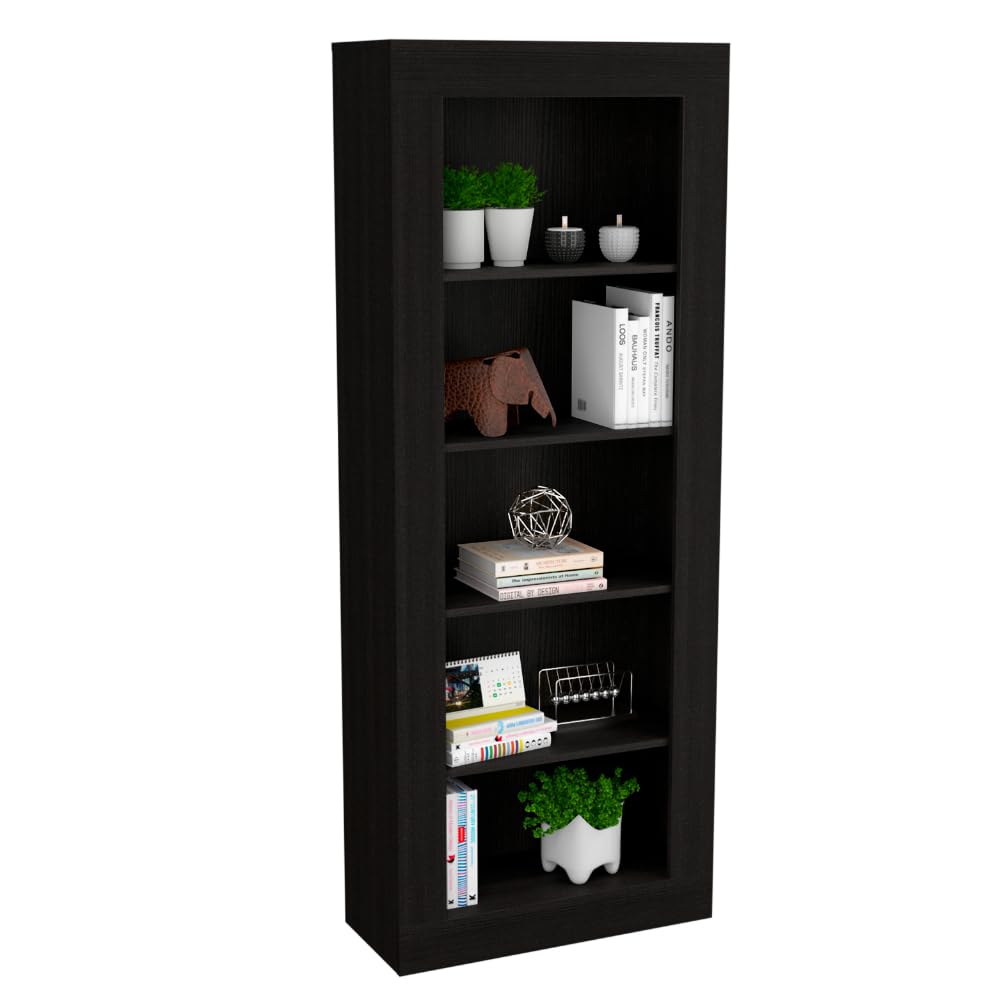 Bookcase Wray with Frame and Five Tier Shelves - Black