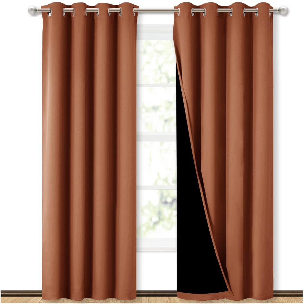 Nicetown Burnt Orange 100% Blackout Window Curtain Panels, Heat And Cold Blocking Drapes With Black Liner For Nursery, 84 Inches