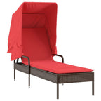 vidaXL Sun Loungers with Canopies and Table - Adjustable PE Rattan Patio Furniture Set - Brown/Red, Outdoor Lounges/Seats