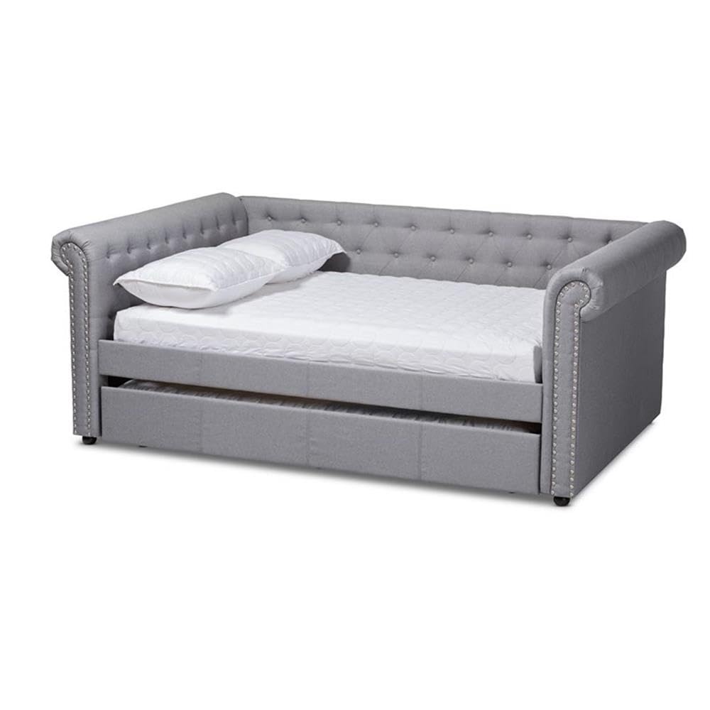 Baxton Studio Mabelle Modern and Contemporary Gray Fabric Upholstered Full Size Daybed with Trundle