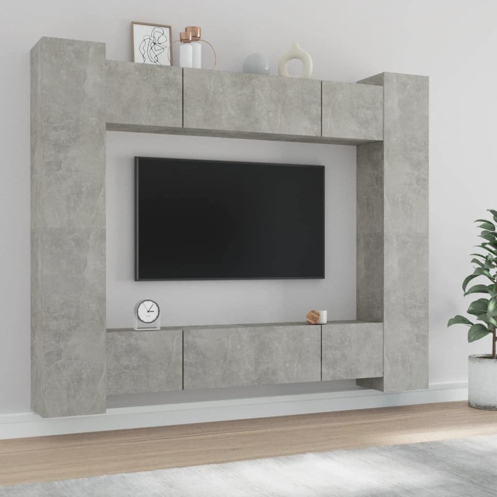 vidaXL Modern 8 Piece TV Cabinet Set in Concrete Gray | Engineered Wood Construction | Trendy Living Room Furniture | California Proposition 65 Compliant