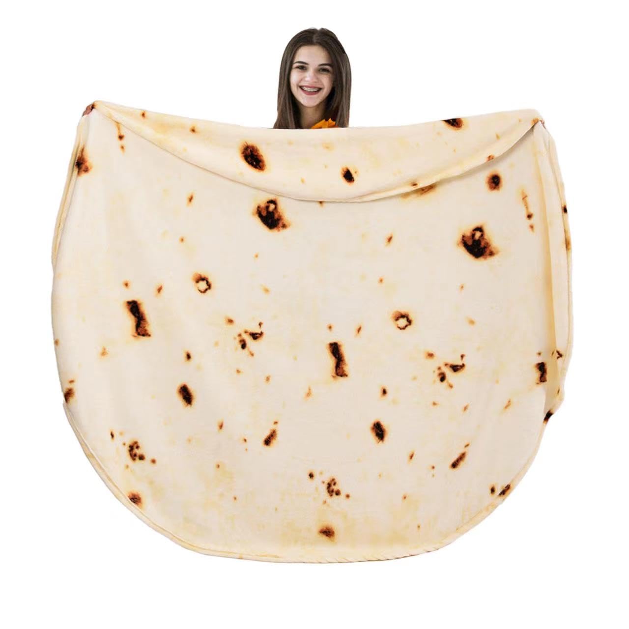 Vessia Burritos Tortilla Blanket Throw Size(Beige), Giant Realistic Funny Food Blanket For Adults And Kids, Novelty Double Sided