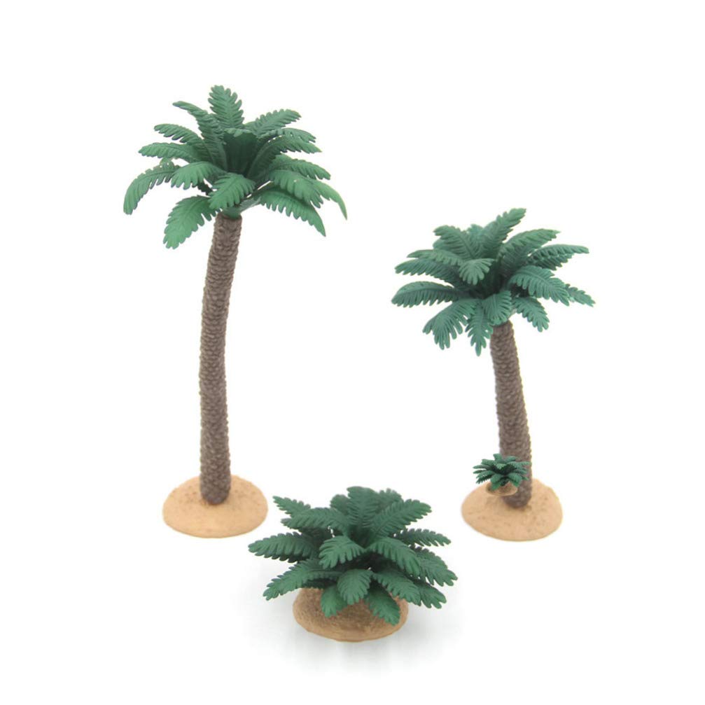 Yardwe 3Pcs Small Coconut Palm Tree Model Green Plastic Faux Fish Tank Plants Model Scenery Palm Tree Craft Statue For Micro Lan