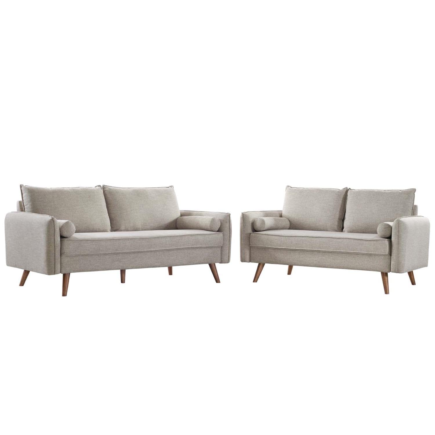 Modway Revive Upholstered Fabric Sofa And Loveseat Set, Beige
