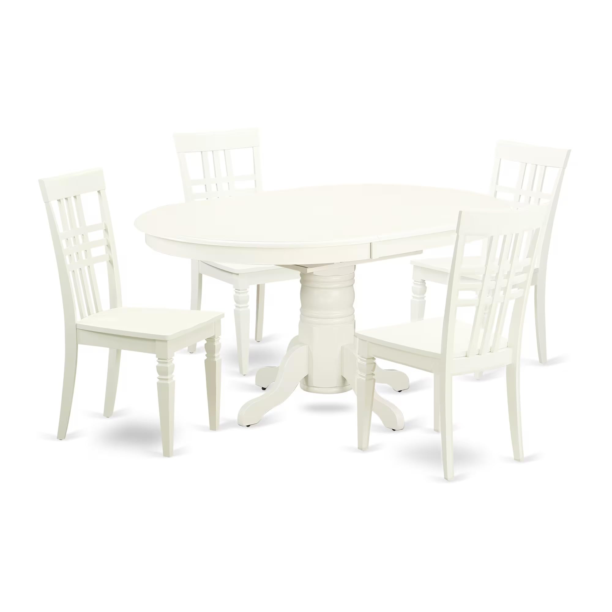 East West Furniture Avlg5-Lwh-W 5 Piece Dinette Set For 4 Includes An Oval Dining Table With Butterfly Leaf And 4 Dining Room Chairs, 42X60 Inch, Linen White