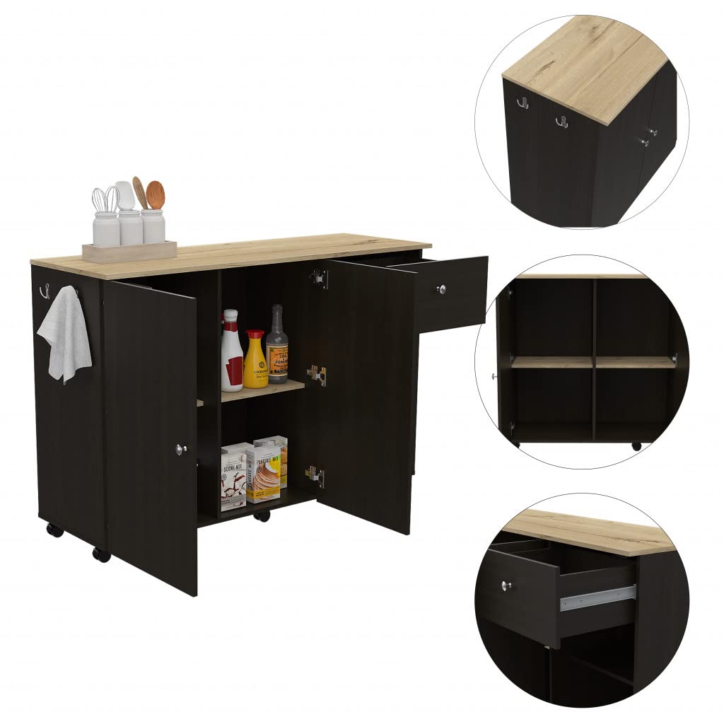 HomeRoots Sleek and Modern Black Wengue Kitchen Island Cart