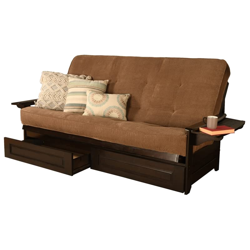 Kodiak Furniture Phoenix Queen Espresso Wood Storage Futon-Mocha Brown Mattress