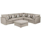 Lilola Home Amira Beige Fabric Reversible Modular Sectional Sofa with Ottoman and Pillows