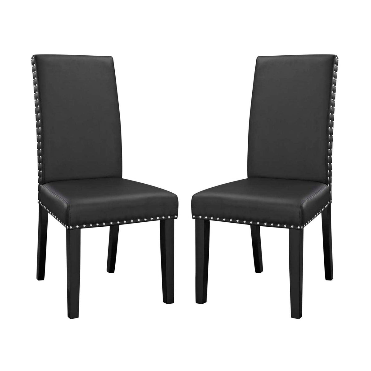Modway Parcel Modern Faux Leather Upholstered Two Dining Chairs With Nailhead Trim In Black