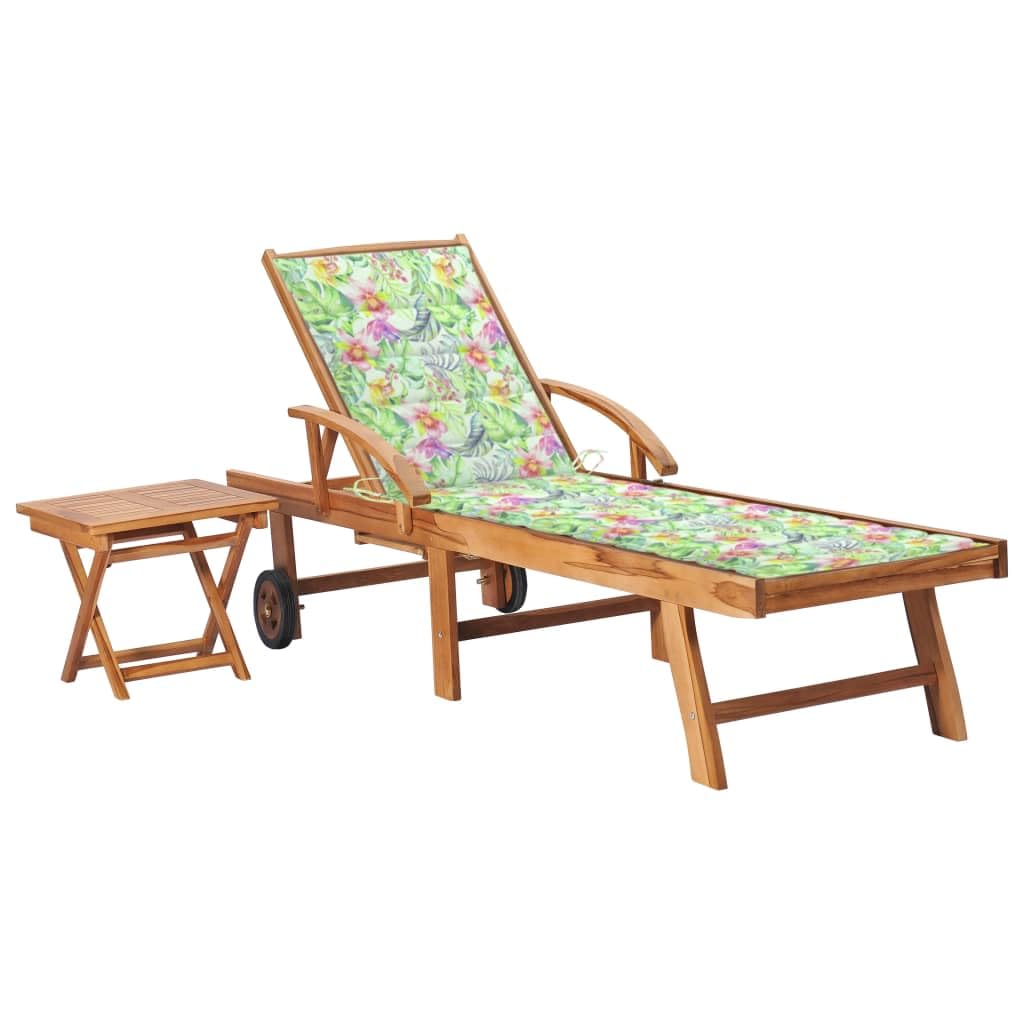 Vidaxl Adjustable Teak Hard Wood Sun Lounger With Side Table And Cushion, Retro Style Outdoor Garden Furniture For Patio Or Garden