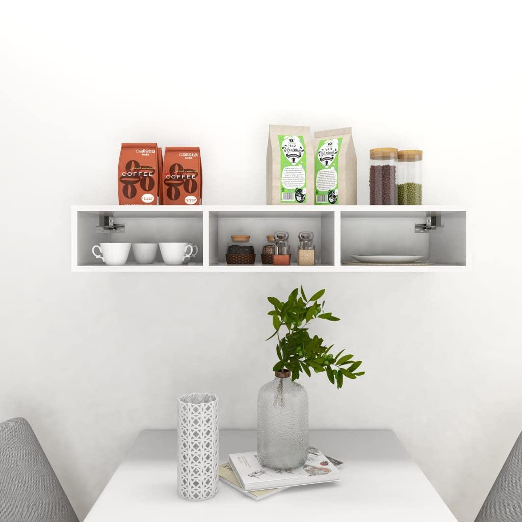 806253 vidaXL Wall Shelf High Gloss White 40.2&quot;x12&quot;x7&quot; Chipboard