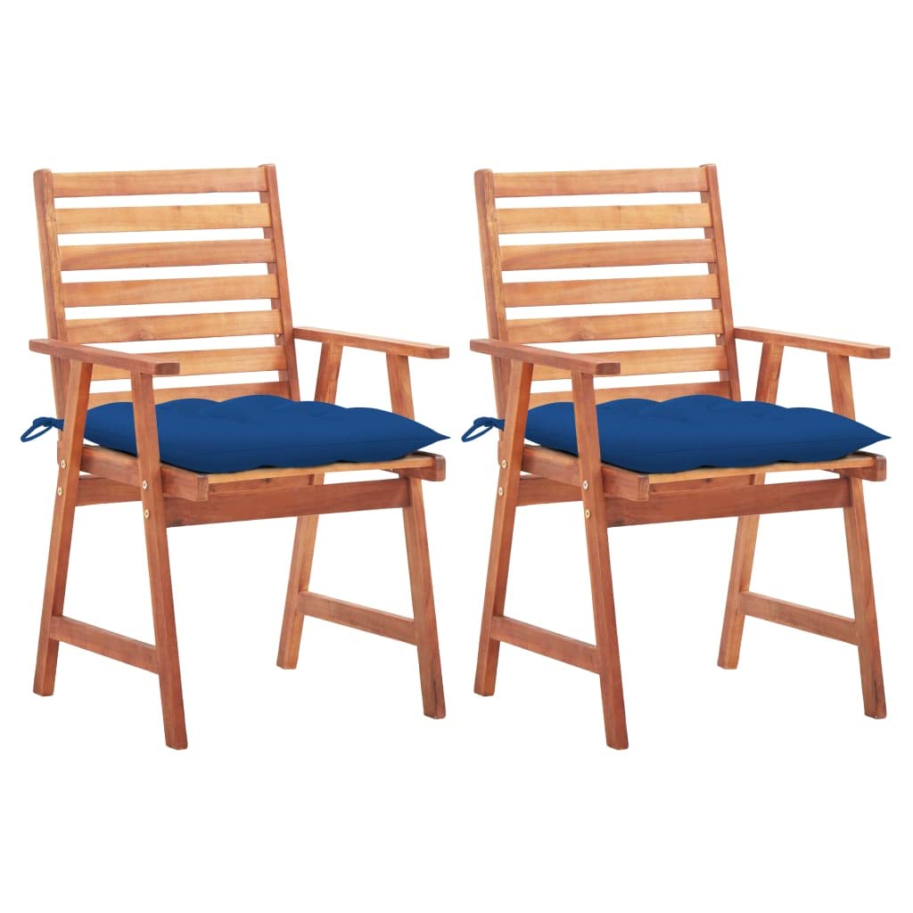 vidaXL 2X Solid Acacia Wood Patio Dining Chairs with Cushions - Thumbnail 2