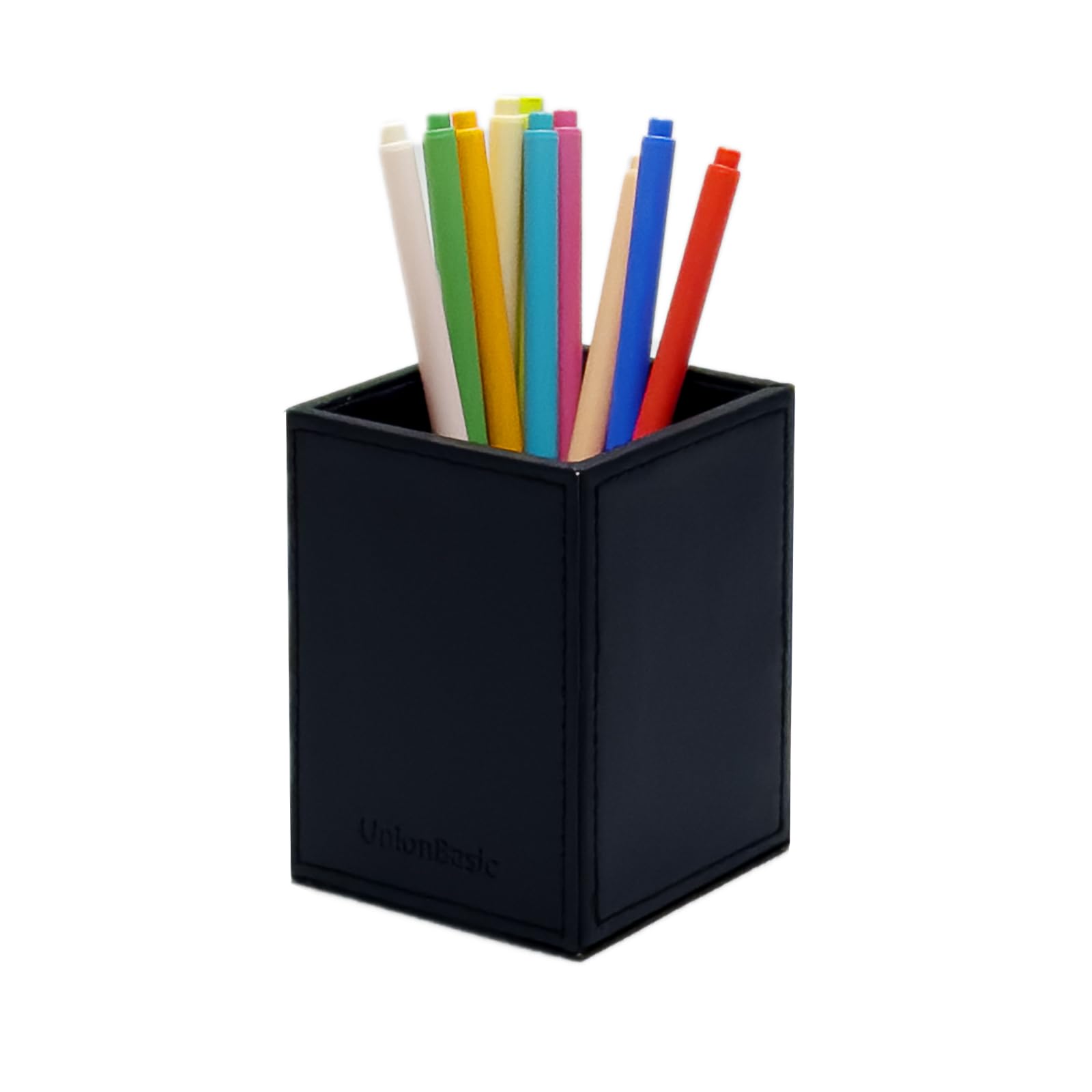 Unionbasic Square Pen Holder, Leather Pencil Cup, Desktop Caddy Stationery Organizer, Black