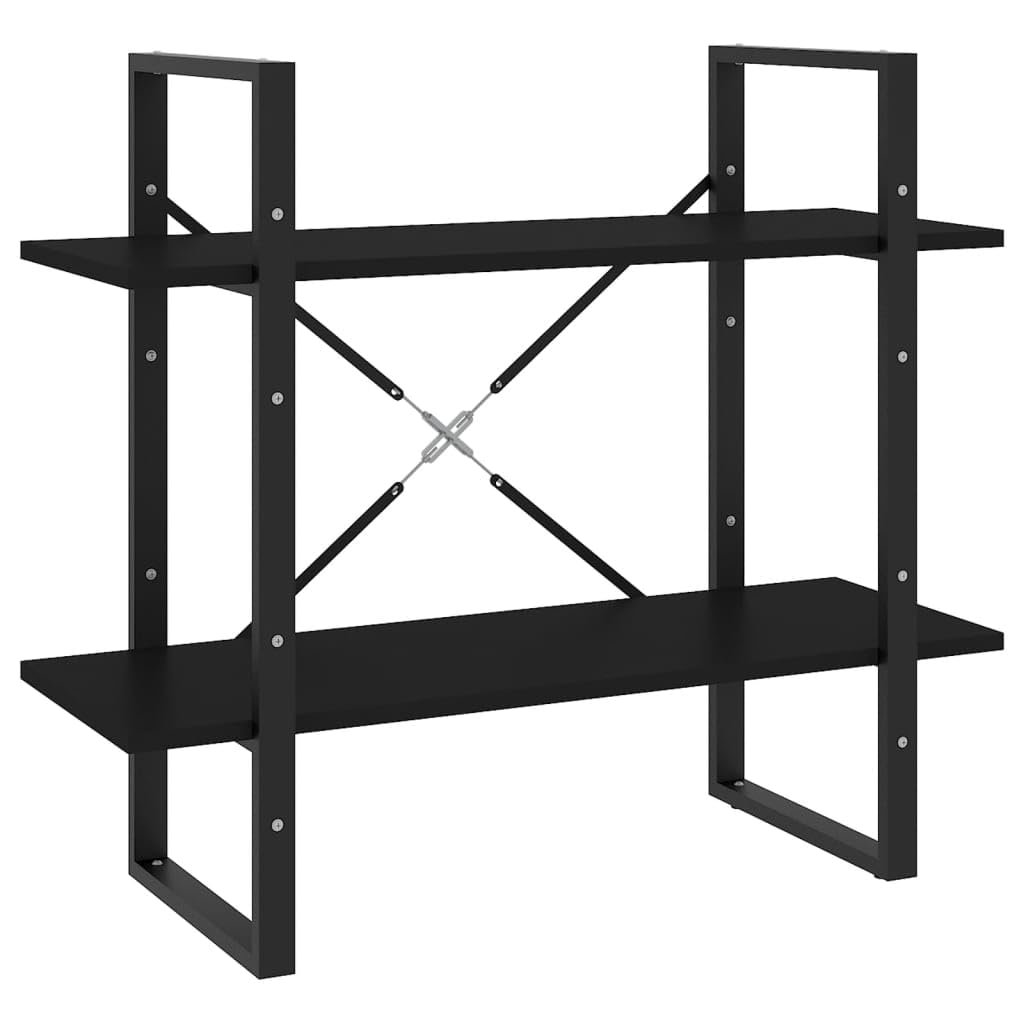 vidaXL 2-Tier Book Cabinet in Black, 31.5"x11.8"x27.6", Made of Engineered Wood, Industrial Style, Ample Storage Space, Requires Assembly