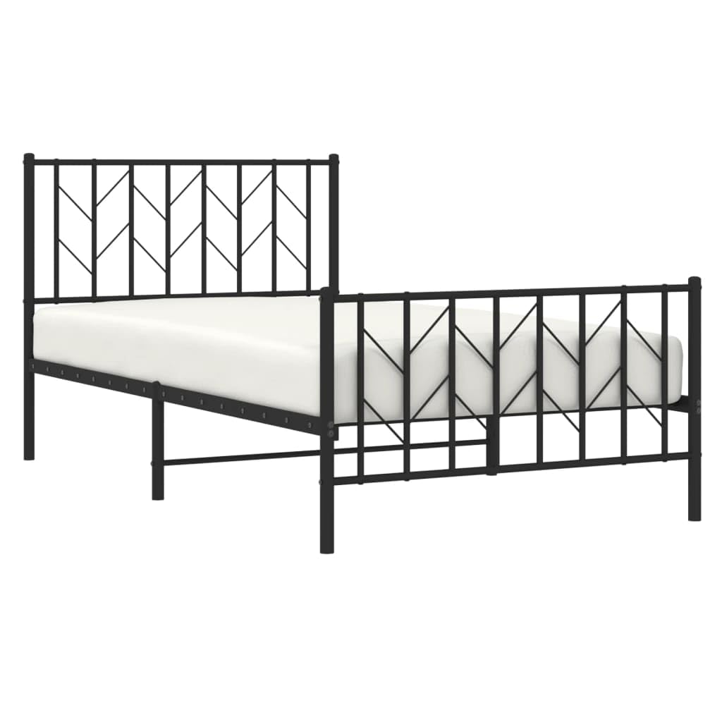 vidaXL Sturdy Metal Bed Frame with Headboard and Footboard - Single Bed Platform - Black Steel Frame for Bedroom Furniture - 39.4"x78.7" Mattress Compatible