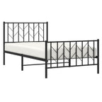 vidaXL Sturdy Metal Bed Frame with Headboard and Footboard - Single Bed Platform - Black Steel Frame for Bedroom Furniture - 39.4"x78.7" Mattress Compatible