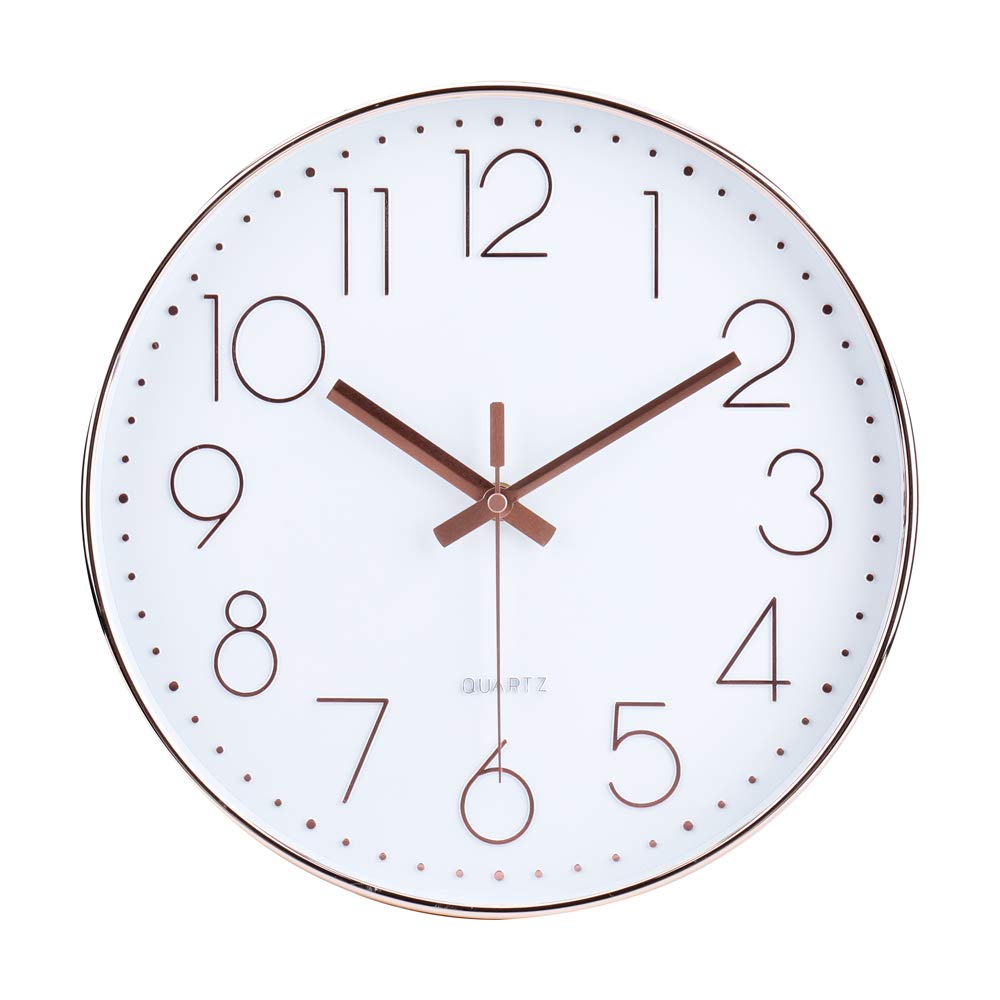 jomparis 12 Inch Battery Operated Silent Non-Ticking Wall Clock, Quality Quartz Sweep Rose Gold Wall Clock for Home Bedroom Scho