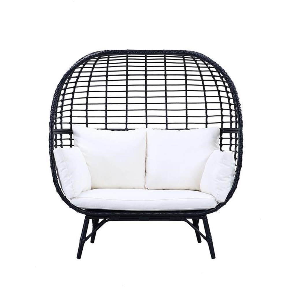 Acme Penelope Patio Lounge Chair in Cream Fabric and Black Finish