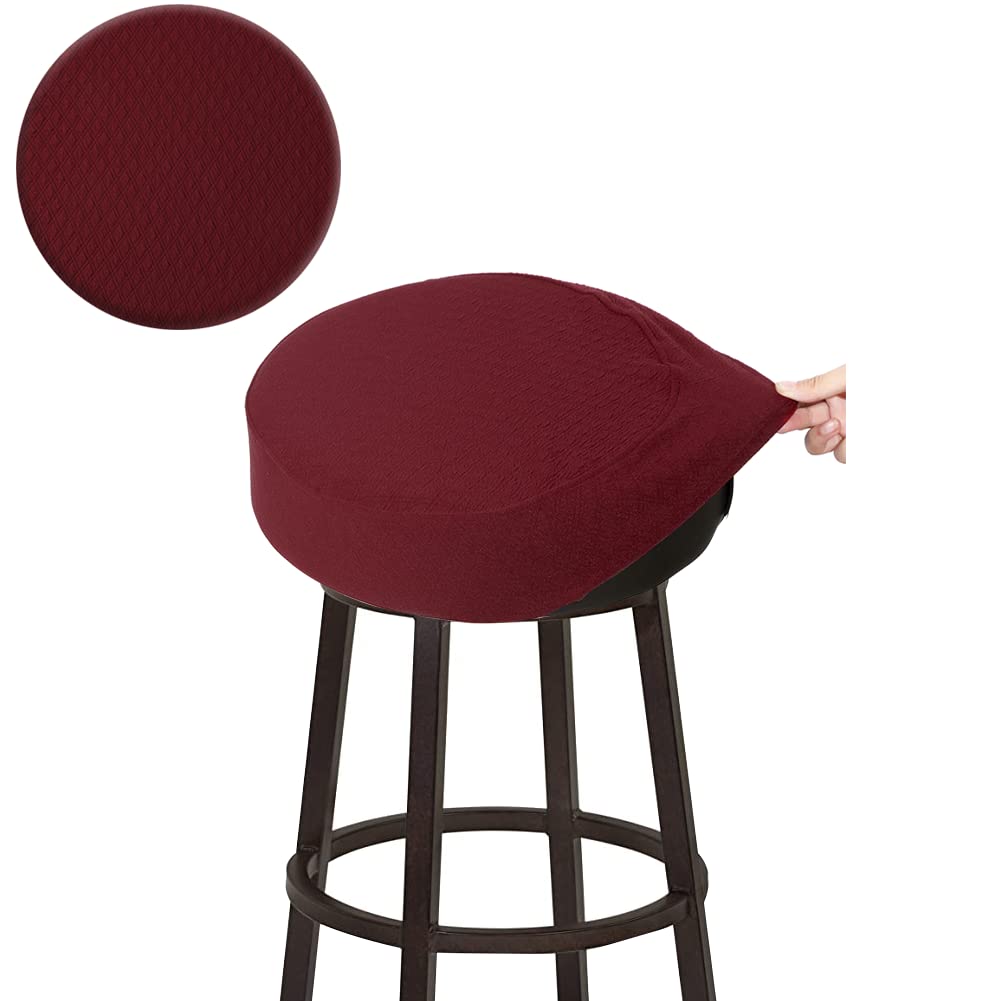 Buyue Bar Stool Covers, Luxury Fabric Dia.12-14' Round Crease-Resistant Stretchy Washable Jacquard Dustproof Stool Seat Slipcover, S-Burgundy-1 Count
