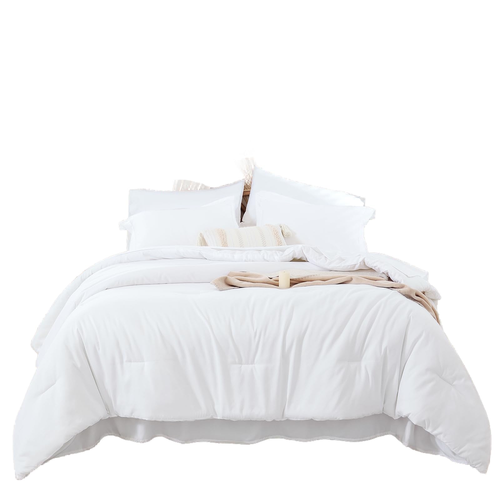 Weigelia Queen Comforter Set White Comforter 7Pcs Boho Comforter Queen Size Bed In A Bag Microfiber Bed Comforter Set For All Se