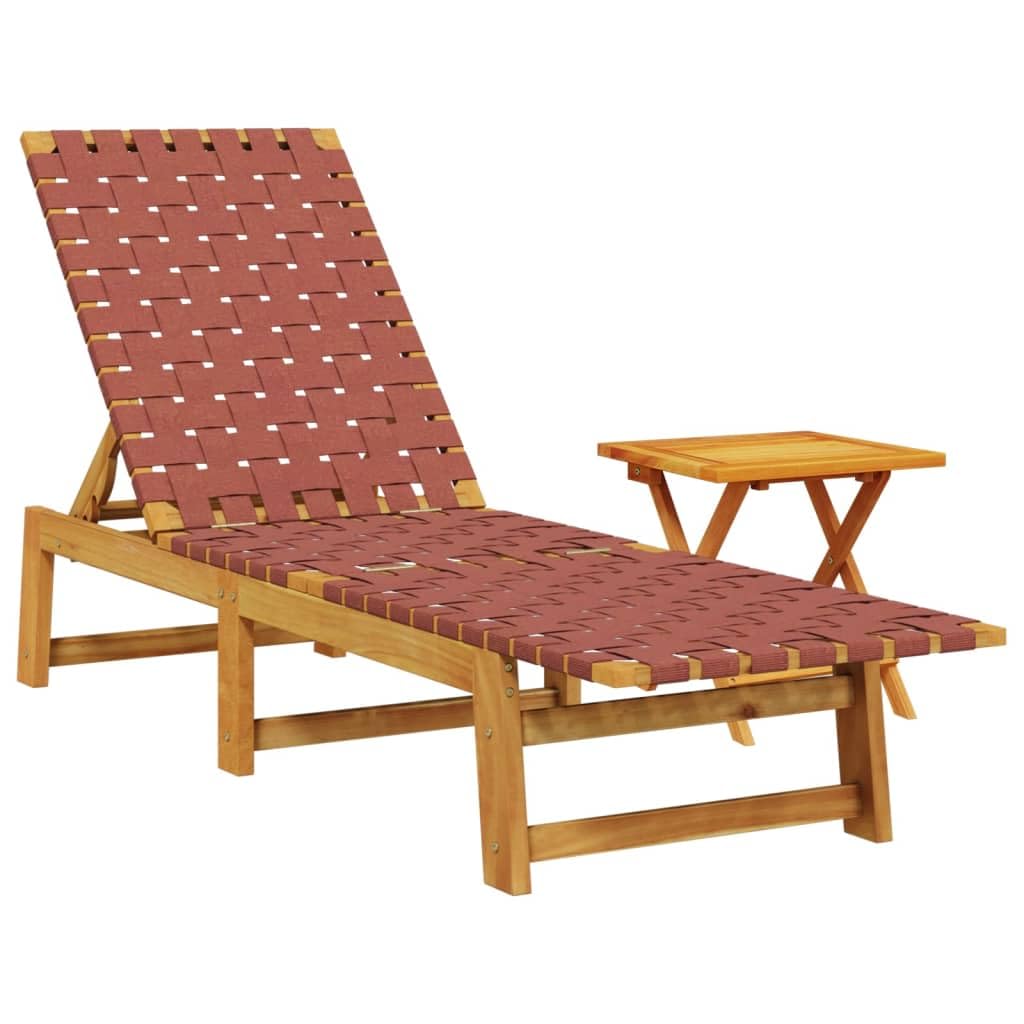 vidaXL Sun Lounger, Garden Lounger with Strap Design Table, Deck Chair for Pool, Patio, Garden, Relaxing Lounger, Garden Furniture, Red Solid Wood Acacia Fabric