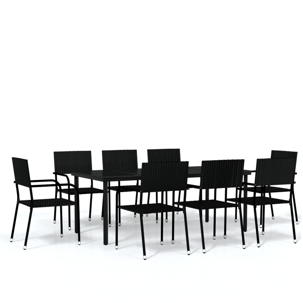vidaXL 7-Piece Patio Dining Set - Outdoor Black Rattan Chairs & Glass Table for Garden, Deck Dining