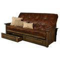 Kodiak Furniture Washington Queen Size Futon Frame with Storage Drawers - Wood Futon Frame with Mattress Included in Saddle Brown Color