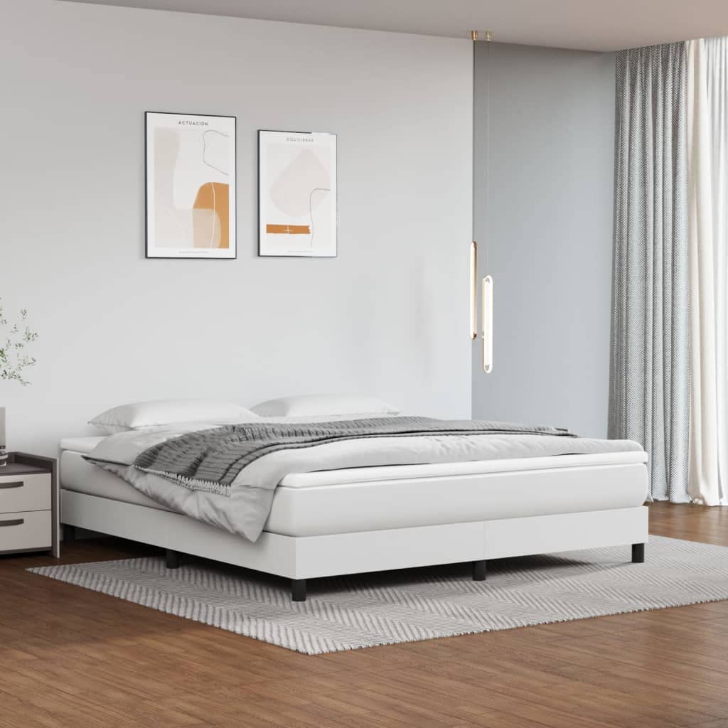 vidaXL California King Box Spring Bed Frame - Modern Faux Leather in White - Durable Plywood and Engineered Wood Construction – Suitable for 72x83.9 Mattress