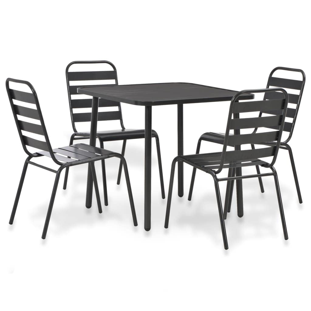 vidaXL Outdoor Dining Set 5 Pieces Steel Dark Grey Slatted Furniture Garden