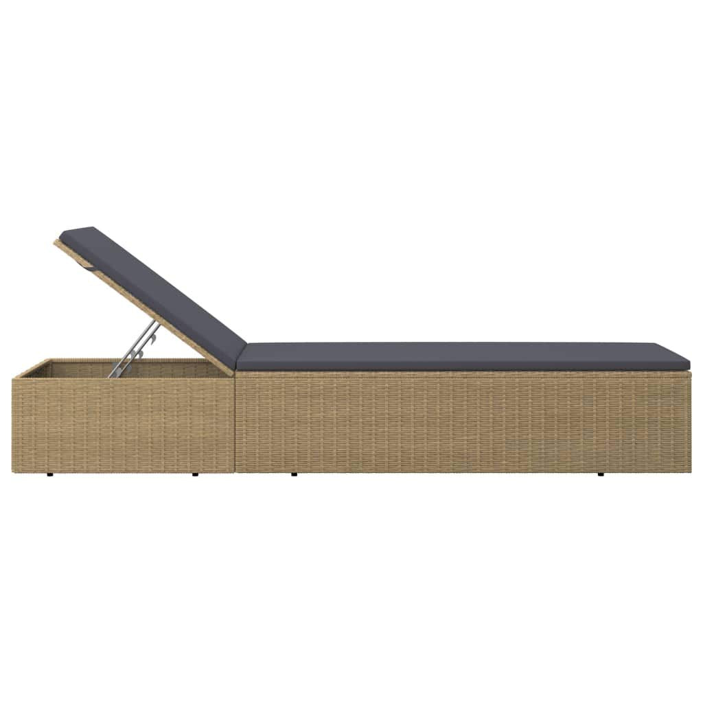 vidaXL Outdoor Sunlounger - Brown and Dark Gray Poly Rattan Sunbed - Robust and Weather-Resistant, Perfect for Patio, Poolside or Garden - Includes Removable and Washable Cushion