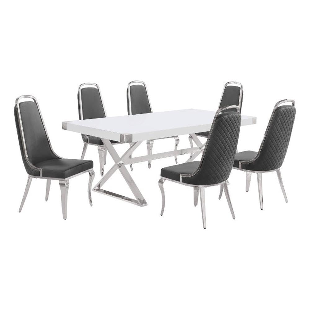 Best Quality Furniture D440/1-Sc310-7 Dining Set, 7 Piece, Dark Grey/Silver
