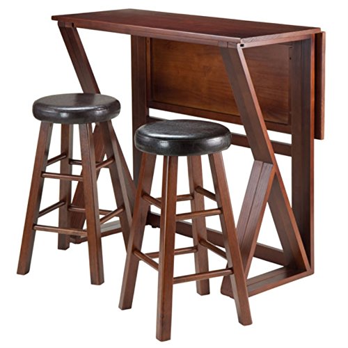 Ergode Harrington Drop Leaf High Table Set | 2 Stools | Walnut Finish | 39.37"W x 31.5"D x 36.22"H | Solid Wood Construction