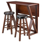 Ergode Harrington Drop Leaf High Table Set | 2 Stools | Walnut Finish | 39.37"W x 31.5"D x 36.22"H | Solid Wood Construction