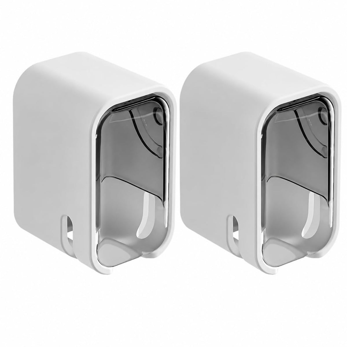 Wall Mounted Toothbrush Holder with Cover, 2 Pcs Single Slot Toothbrush Storage Organizer, Dustproof Clear Window Design, Remova