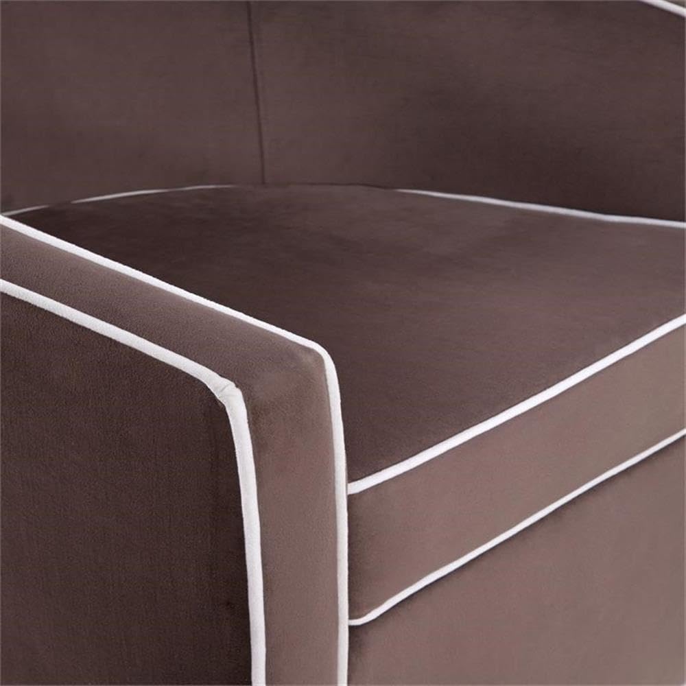 Comfort Pointe Keely Maple Brown Velvet With Cream Welt Barrel Swivel Chair