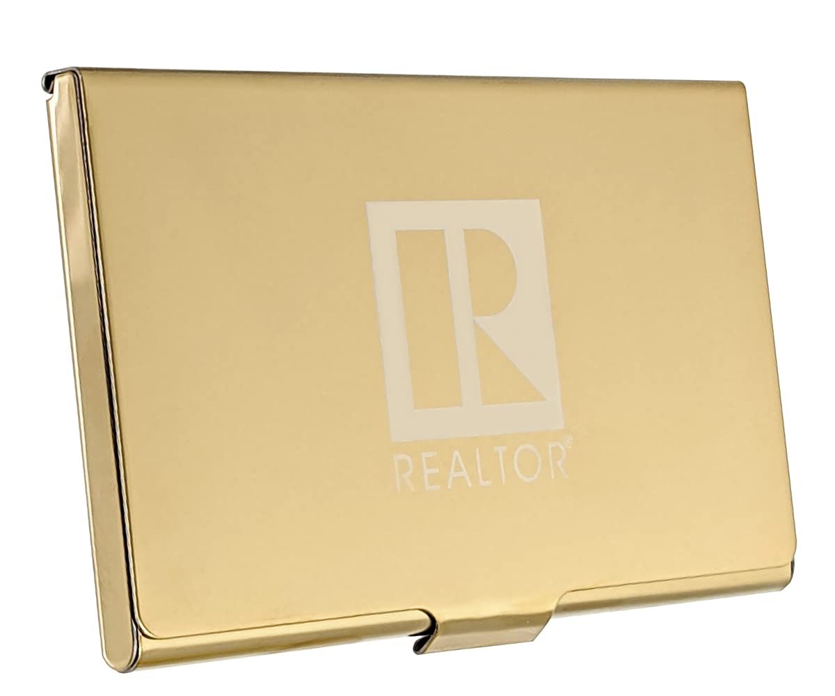 Metal Business Card Holder Laser Engraved With Realtor Logo (Gold)