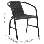 vidaXL Garden Chairs - Set of 6, Black Plastic Rattan and Steel Construction, Comfortable Seating, Stackable Design, Outdoor Patio Furniture