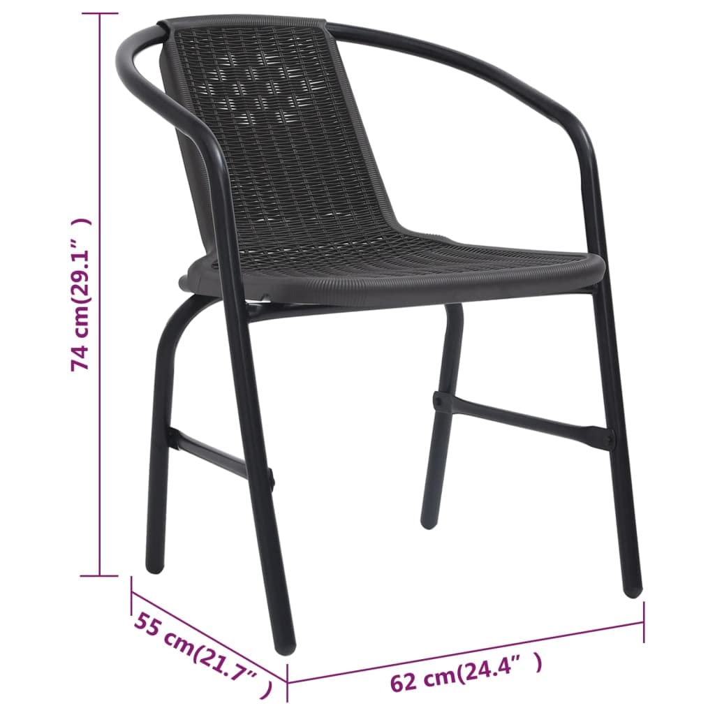 vidaXL Garden Chairs - Set of 6, Black Plastic Rattan and Steel Construction, Comfortable Seating, Stackable Design, Outdoor Patio Furniture