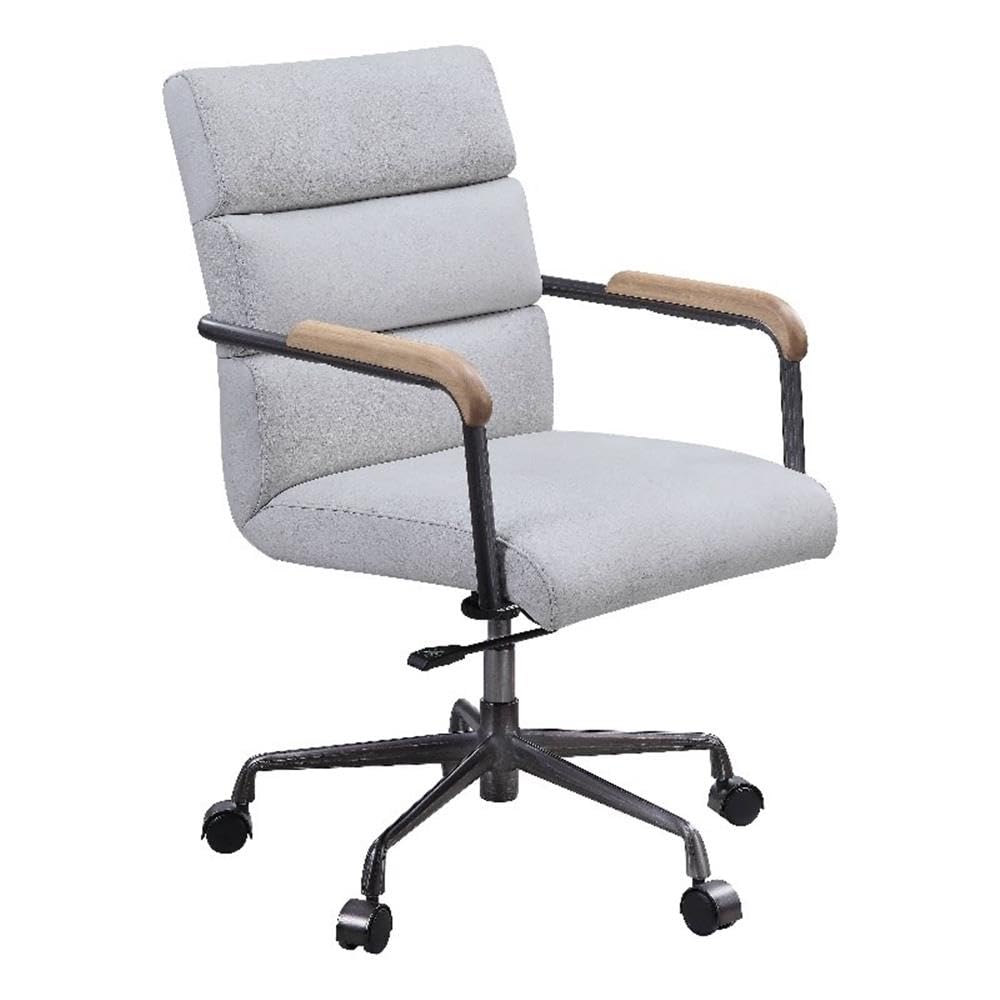 Acme Halcyon Leather Adjustable Height Swivel Office Chair in Vintage White