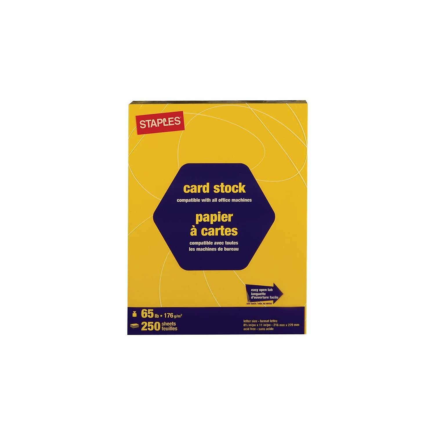 Staples 862159 Brights Cardstock Paper 65 Lbs 8.5-Inch X 11-Inch Bright Yellow 250/Pk