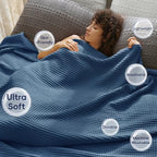 Phf Ultra Soft Waffle Weave Throw Blanket 50'X 60'- Washed Lightweight Breathable Breathable Cozy Woven Blanket - Great For Couch Bed Sofa Home Car - Navy Blue