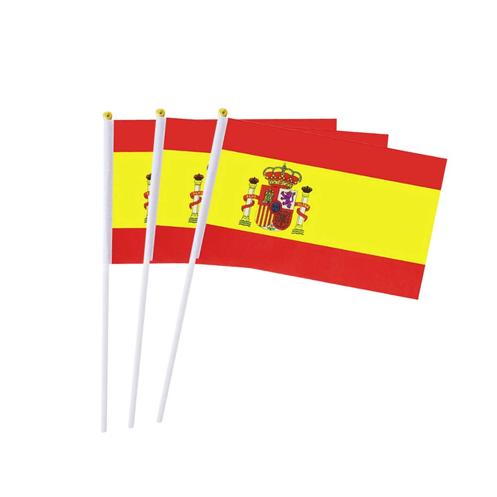 Spain Flag Spanish Hand Held Mini Small Stick Flags For Party Classroom Garden Olympics Festival Clubs Parades Parties Desk Deco